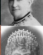 Augusta, Grand Duchess von Mecklenburg-Strelitz, wearing her pearl and diamond tiara and the necklace from the Cambridge sapphire suite