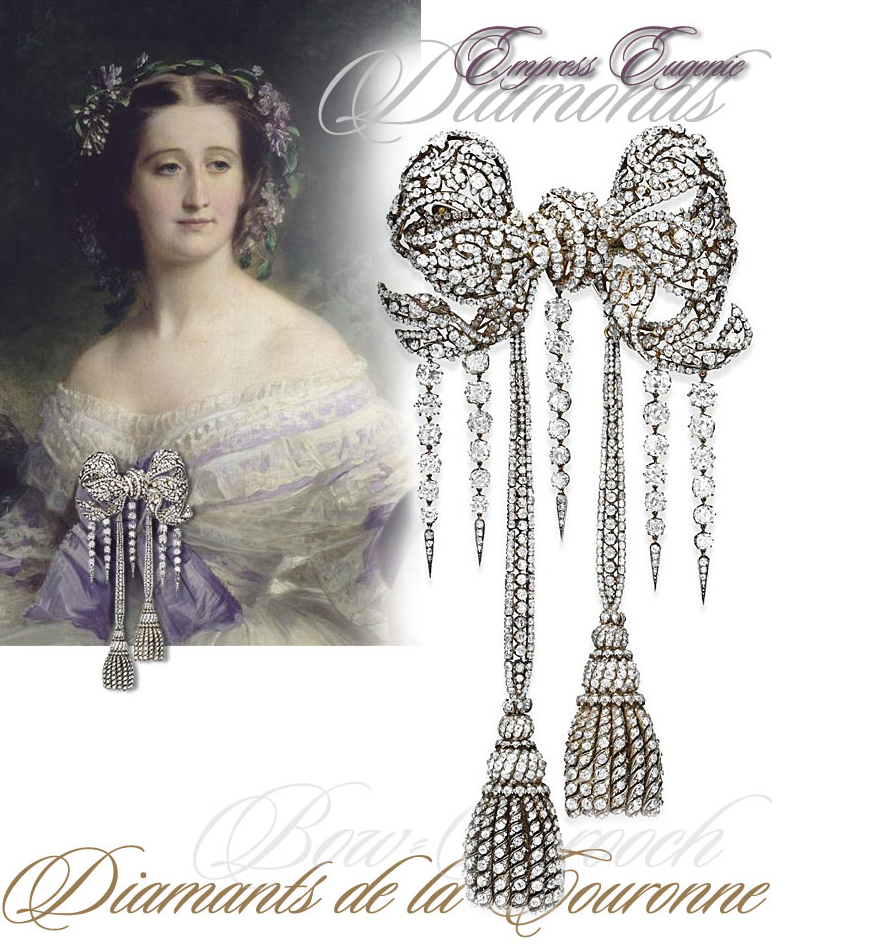 du grand nœud de corsage de l’impératrice Eugénie.and the grand corsage bow of Empress Eugénie.