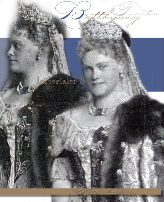  Fürstin Batthyany's Köchert Tiara, Princess Batthyanys Köchert Diadem, Princess Batthyanys Diamond Tiara Fürstin Batthyány-Strattmann | Imperialer Schmuck und Juwelen | Grosse Diamant Schleifen Brosche |Devante de Corsage Köchert>>

Princess Batthyány-Strattmann | Imperial Jewelry and Jewels | Big Diamond Bow Brooch | Stomacher Köchert | Devante de Corsage Köchert

Maria Theresa Princess of Batthyány-Strattmann, nee Countess Coredo and Starkenberg pictured with the Batthyany Imperial diamond jewelery and princely jewels.
