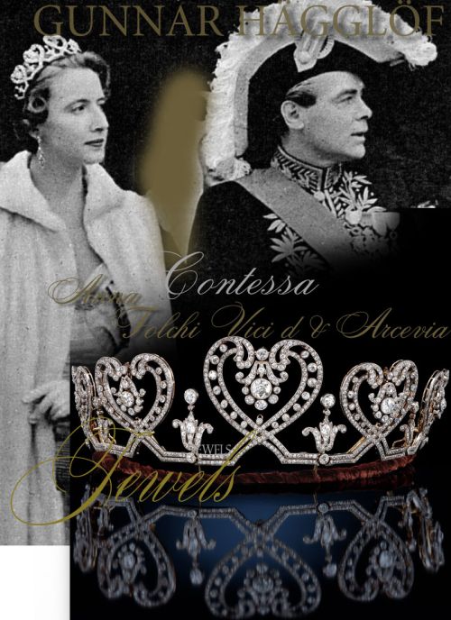 Contessa Anna Folchi-Vici| Hägglöf Diamond Tiara Diadem Swedish Ambassador | Carrington England Aristocratic Noble Jewel Histo The diadem is designed as a graduated frieze of scrolling, openwork stylised ribbon heart motifs within which suspend stylised flowerbuds, and buds issuing from a double-row, set throughout with diamonds. T