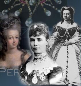 grey pearls like the necklace of Queen Marie Antoinette - Zig-Zack collier - Hannover pearls - Queen of Hanover, Thyra of Hanover, Duchess Thyra of Hannover, Braunschweig. Marie Antoinette grey pearl necklace, hanover grey pearl necklace, Beaugrand design, Sutherland pearl necklace, collier, THE PEARLS MARIE ANTOINETTE 