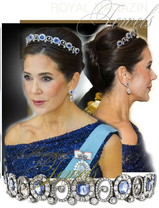 Danish Queen Mary's - Russian Sapphire Tiara Queen Mary of Denmark Royal Jewel History

For the first time, Her Majesty Queen Mary wore Queen Alexandrine’s historic sapphire parure as a diadem, accompanied by the matching brooch mounted on a bracelet, at the State Banquet at Christiansborg Palace on 19 October 2026, held in celebration of the state visit from Vietnam. 

It was donated to the Royal Collection in 2024 and now altered to wear from Queen Mary als tiara and brooch. It's now without the big row of diamonds on top and the center is wearable also as brooch or bracelet. 