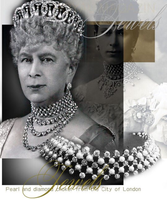 Queen Mary’s City of London Diamond and Pearl Choker, royal wedding gift, collier de chien, dog collar,collorette,diamondcollorette,pearls and diamond choker,perl and diamond collier de cien,britishroyaljewels,1893,garrard,city of London gift