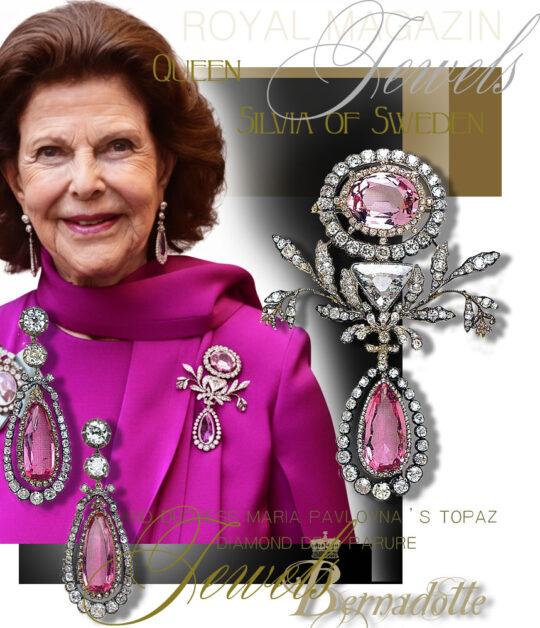 Grand Duchess Maria Pavlovna's Pink Topaz and Diamond Demi Parure| Queen Silvia of Sweden's|Bernadotte Royal Jewels 