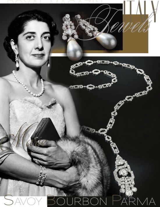 Princess Maria Francesca of Italy | Princess Louis of Bourbon-Parma |Royal Savoy Art Deco Diamond Jewels Large Pearl Earrings 
