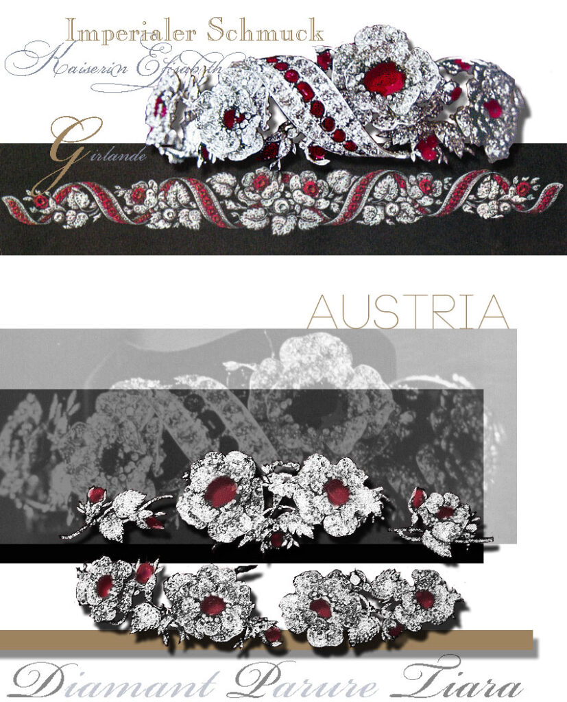 Habsburg Ruby Parure- Empress Sisi's Ruby Rosess Diadem Tiara Parure Bandeau - ruby necklace - ruby brooch - ruby diamond choker